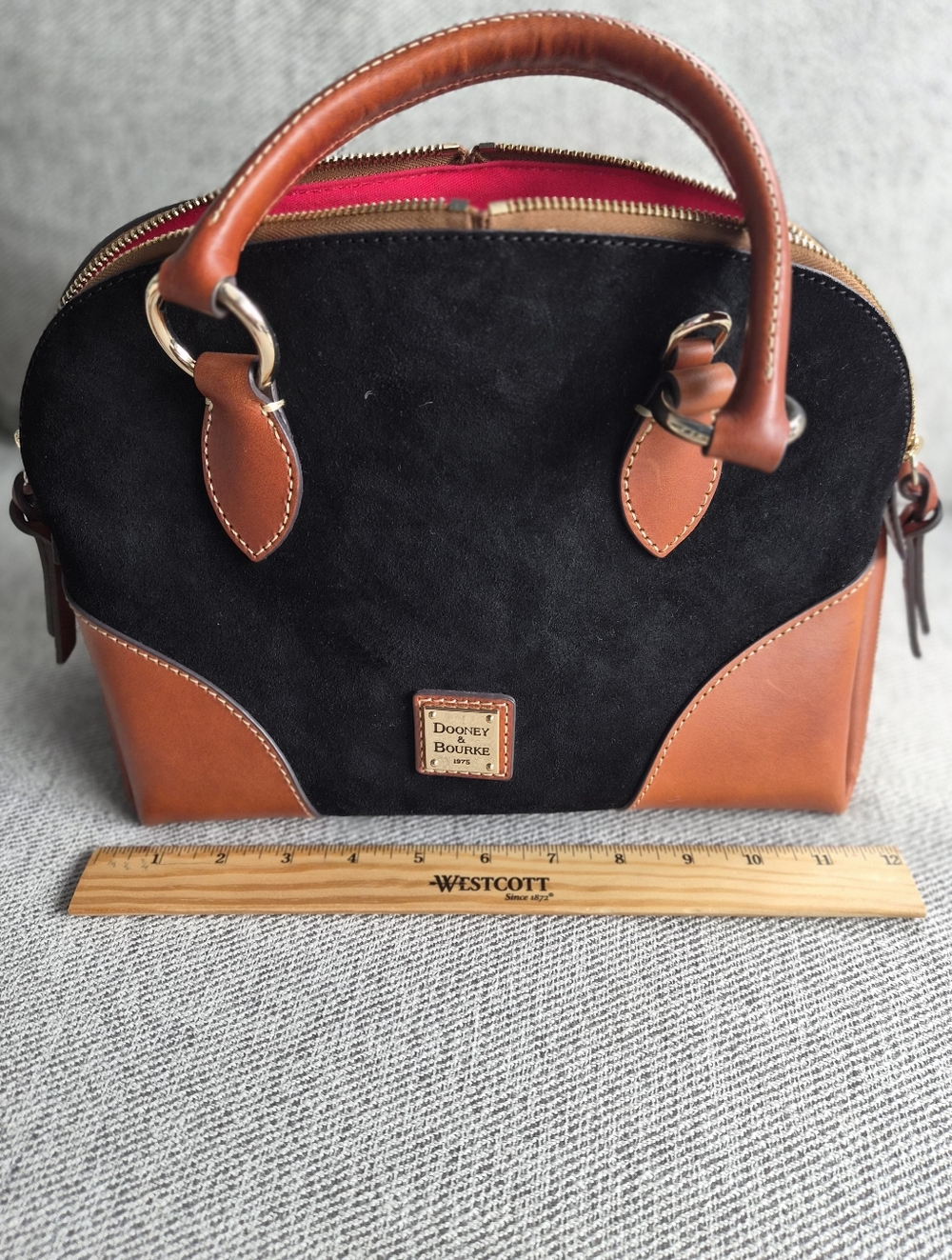 Dooney & Bourke Black Suede with Brown Leather Trim Satchel